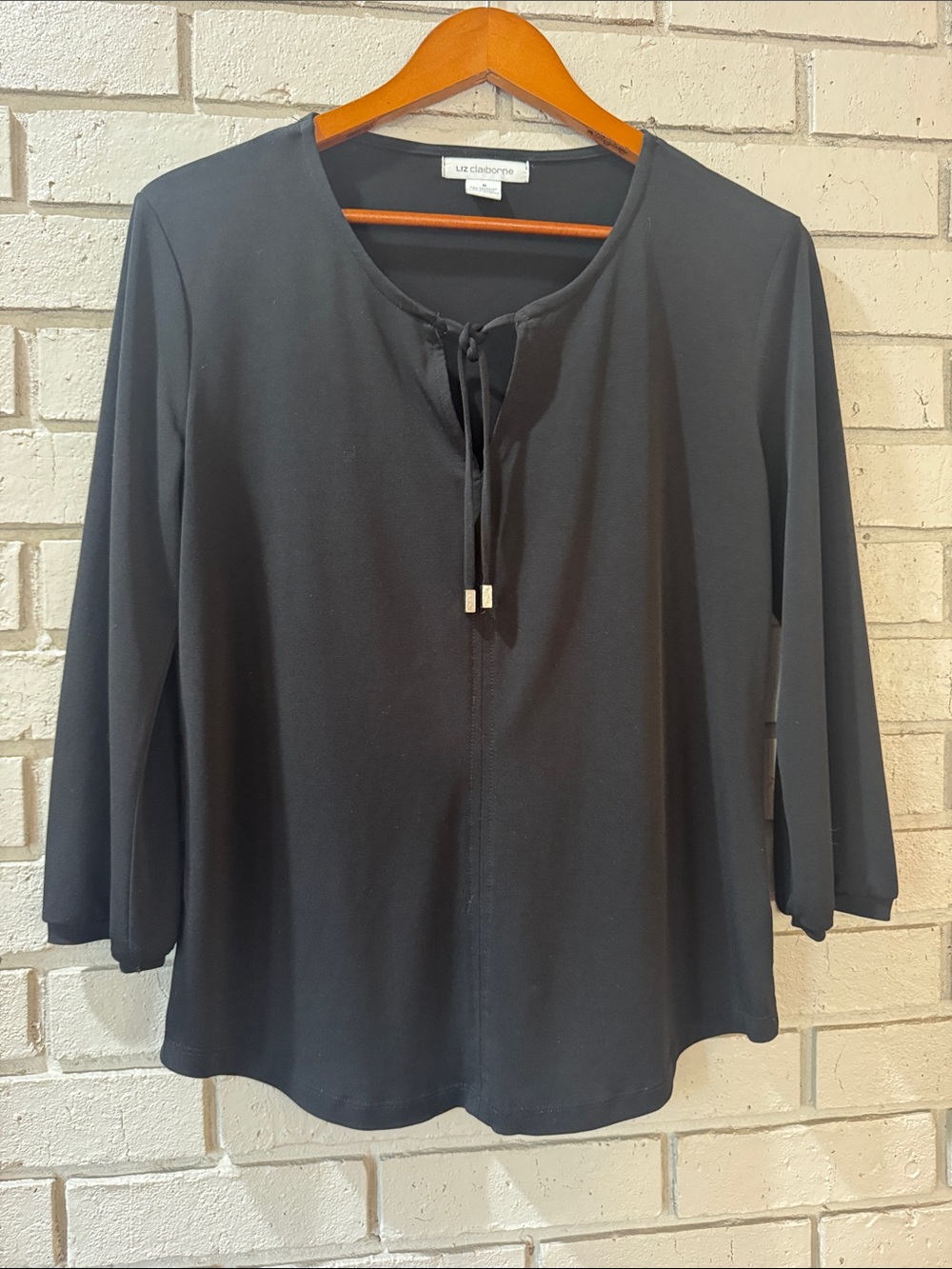 Liz Claiborne Black Tie-Neck 3/4 Sleeve Tunic